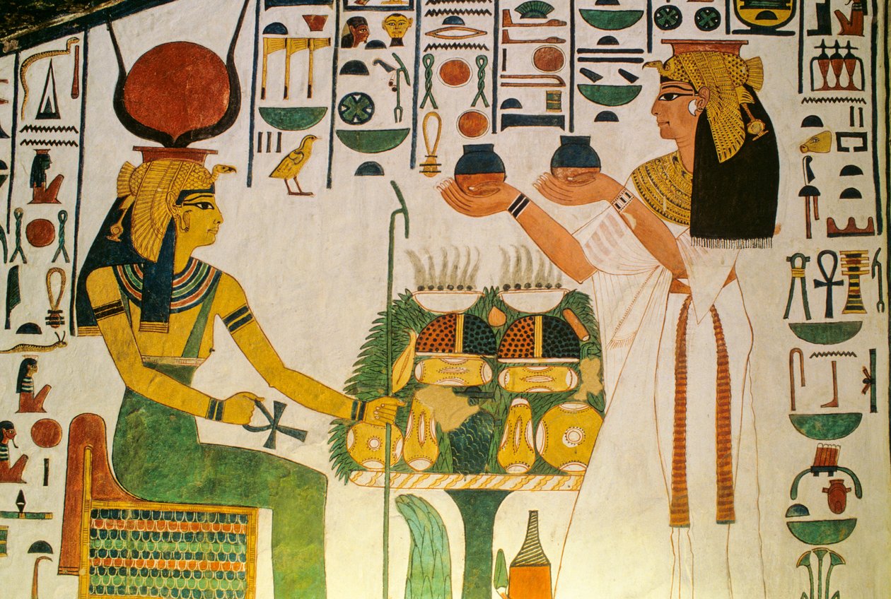 Graf van Nefertari; Nefertari biedt wijn aan een groep goden; Egypte, Vallei der Koningen door Kenneth Garrett
