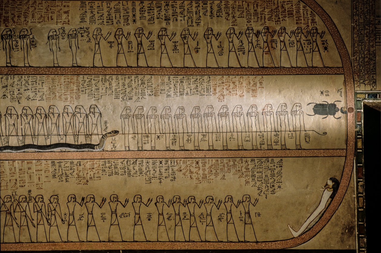 Muurschildering die het Dodenboek afbeeldt; Graf van Amenhotep II; Vallei der Koningen, 2009 (foto) door Kenneth Garrett