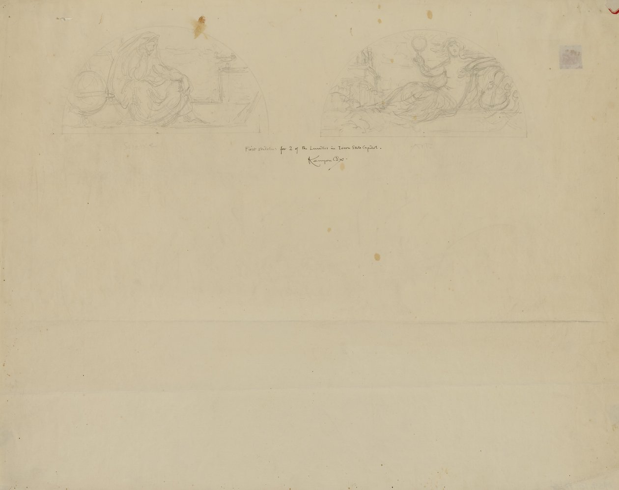 (Rotunda van het Capitool van de staat Iowa) (studie voor twee lunetten) door Kenyon Cox