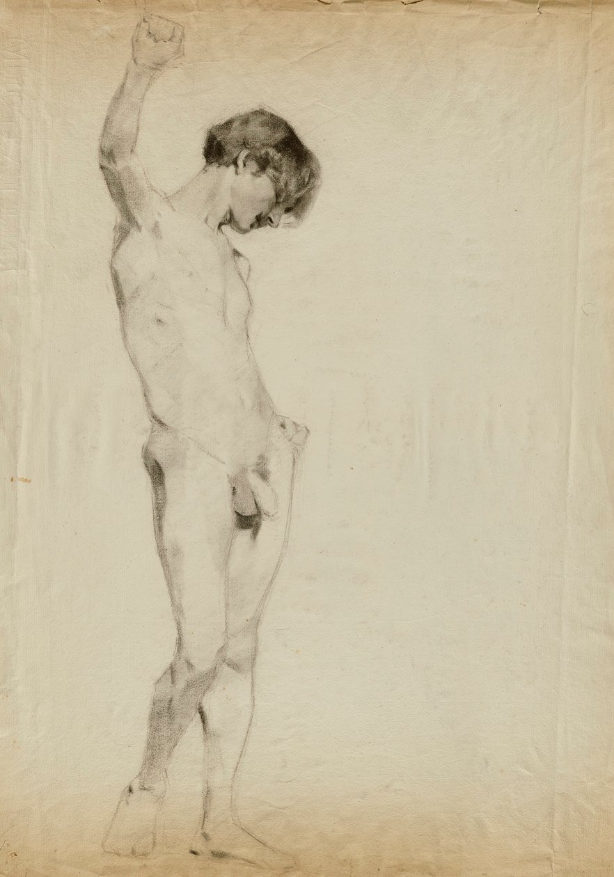 (Zonder titel) (Studie van staand mannelijk naakt) door Kenyon Cox