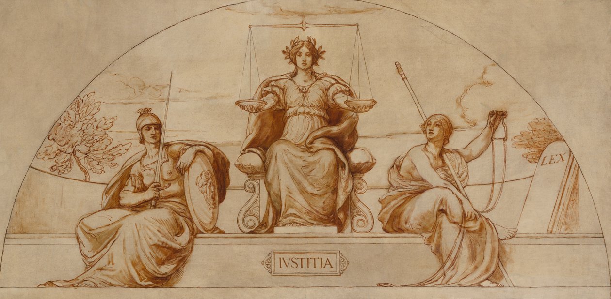 Cartoon voor muurschildering van Minnesota State Capital, Instituut voor Justitie, ca. 1904 door Kenyon Cox