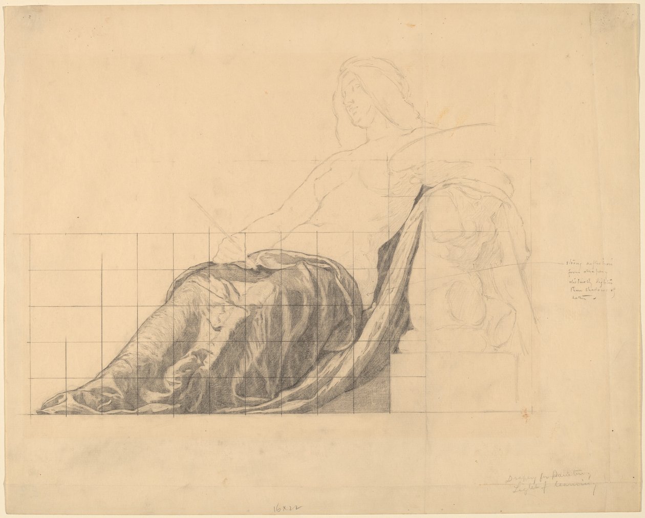 Stofstudie voor Liggende Vrouwelijke Studie voor "Schilderij" door Kenyon Cox