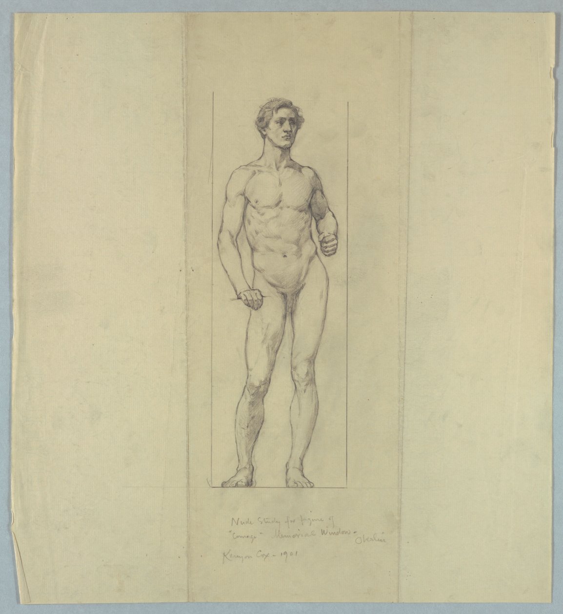 Naaktstudie voor Figuur van "Moed," Herdenkingsraam voor Jacob Dolson Cox, Oberlin College door Kenyon Cox