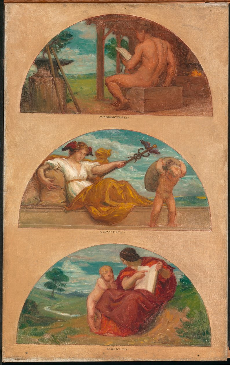 De vooruitgang van de beschaving: De smederij, handel en onderwijs (muurschildering, State Capitol, Des Moines, Iowa) door Kenyon Cox