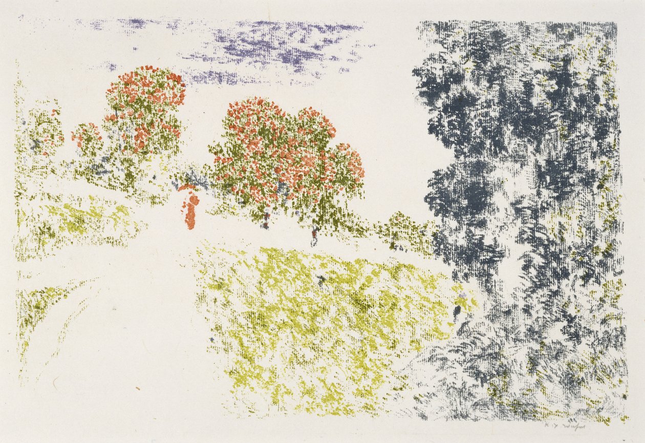 Vrouw in rood in een landschap door Ker Xavier Roussel