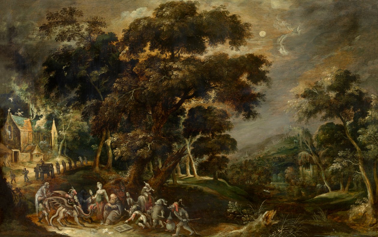 Landschap met de verzoeking van Sint Antonius de Grote van Egypte door Kerstiaen de Keuninck