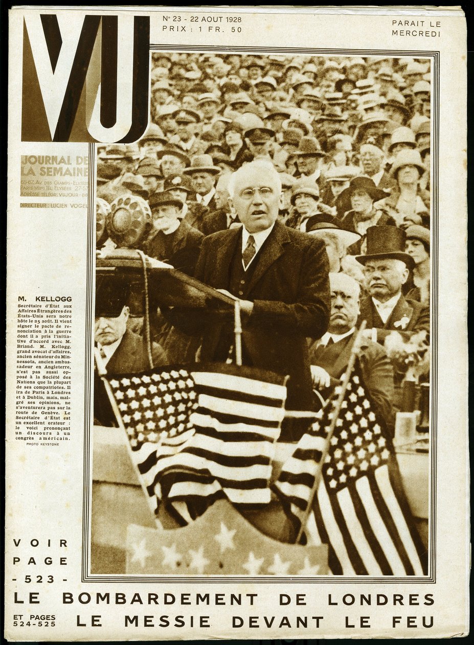 Portret van Frank Billings Kellogg (1856-1937), Amerikaanse politicus, Senator van Minnesota en Minister van Buitenlandse Zaken van 1925 tot 1929, en Nobelprijs voor de Vrede in 1929, tijdens een toespraak op een Amerikaans congres. Keystone fotografie, vo door Keystone View Company