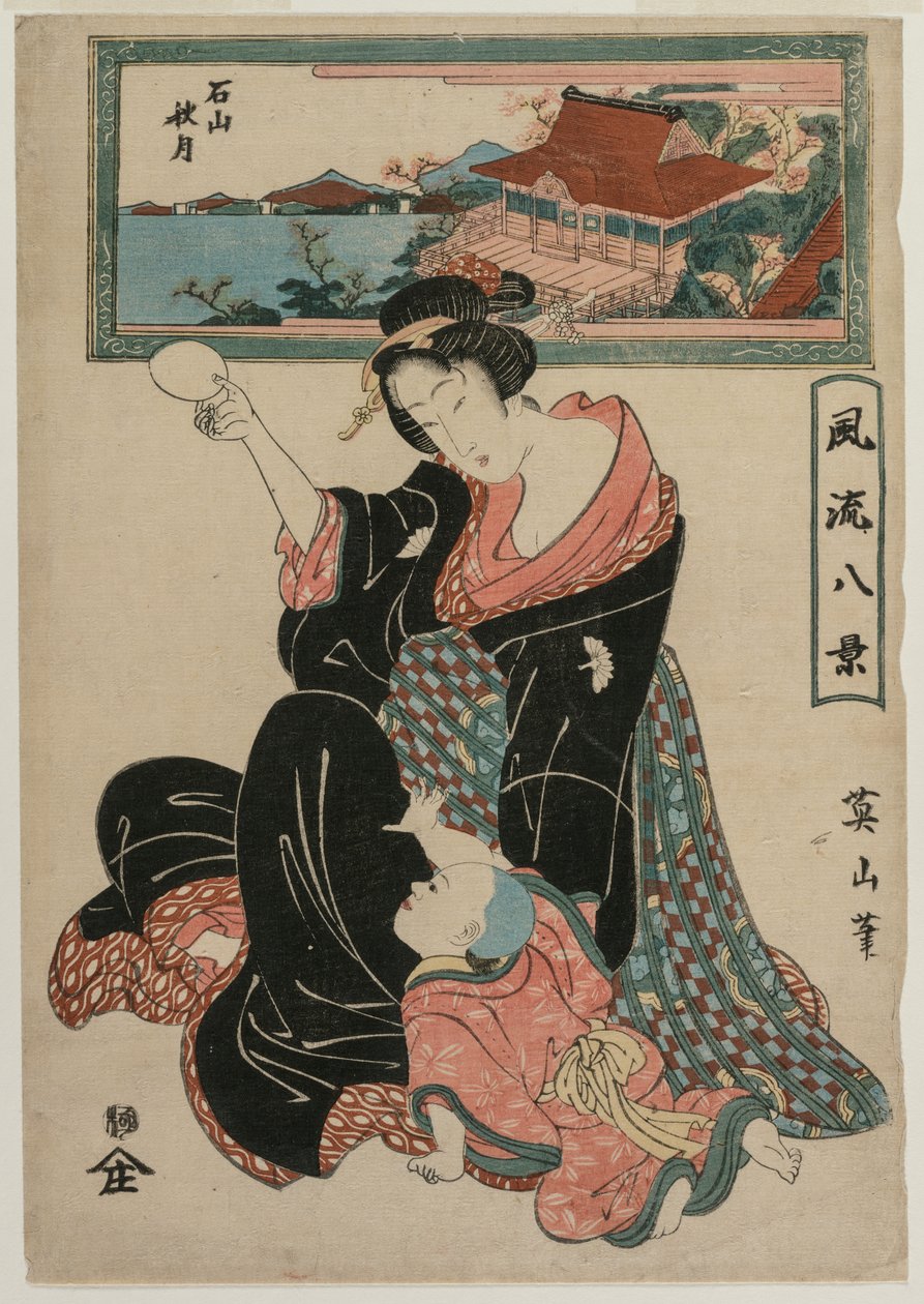 Herfstmaan bij de tempel Ishiyamadera uit de serie Modieuze Acht Zichten door Kikugawa Eizan