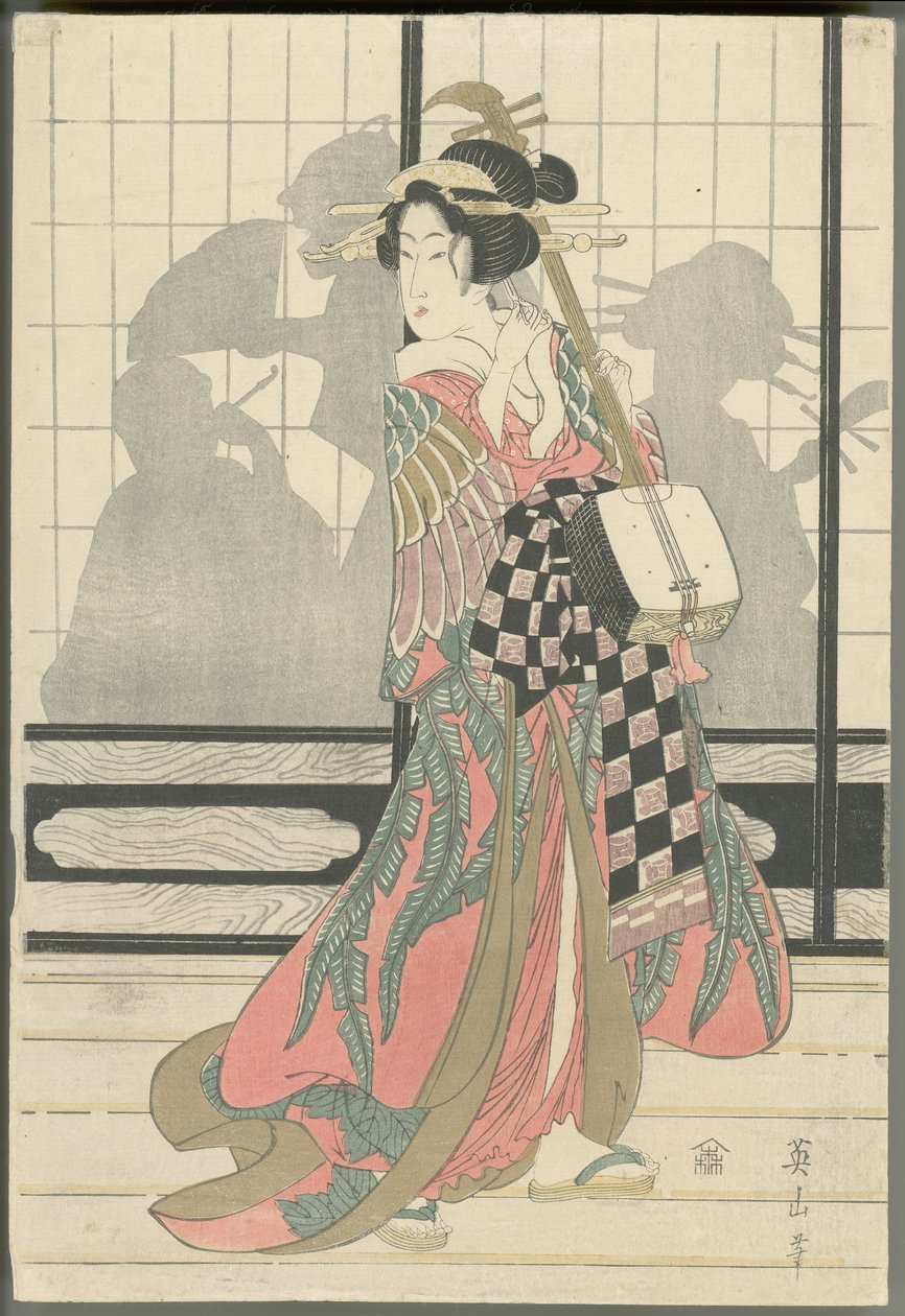 Geisha met shamisen door Kikukawa Eizan