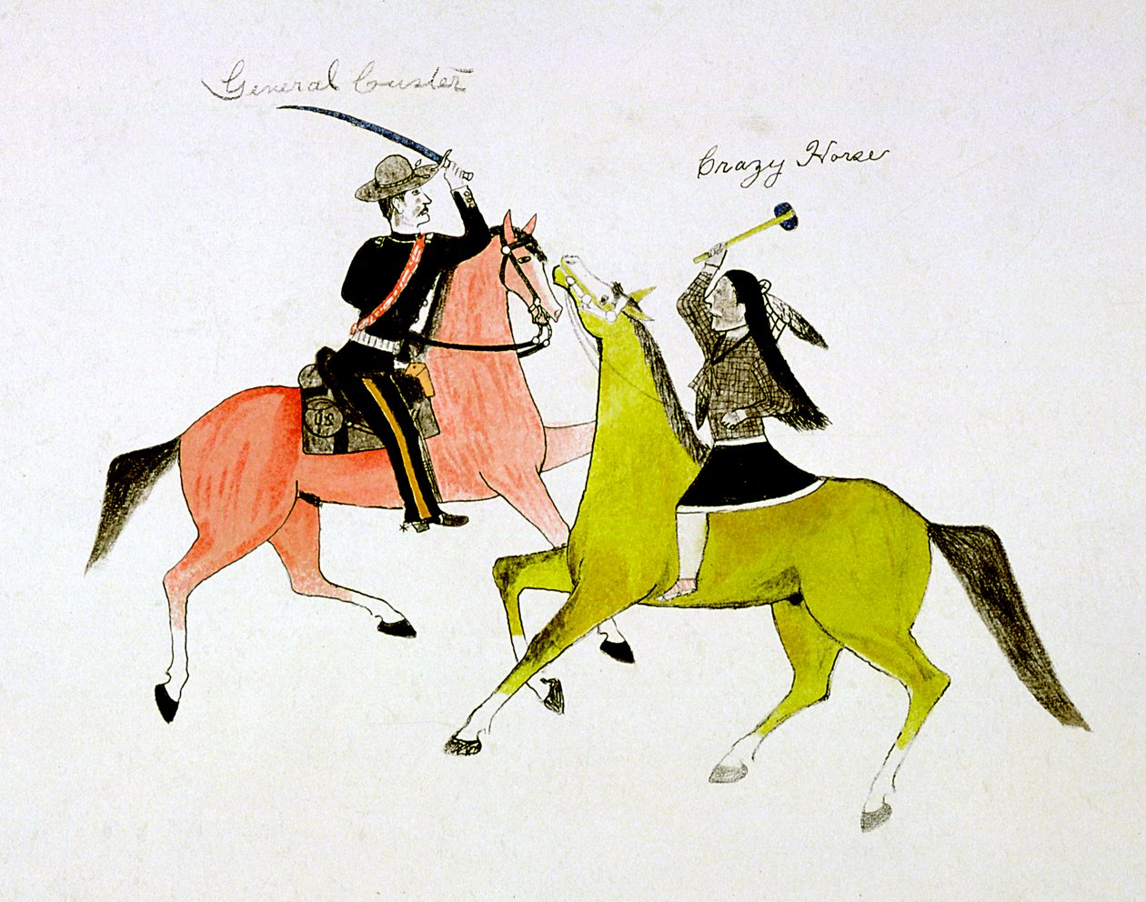 Conflict tussen generaal George Custer en Crazy Horse, Sioux Dakota Indiaan door Kills Two