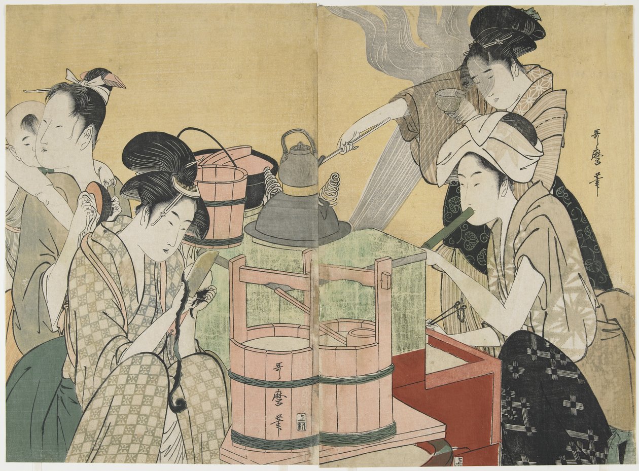 Keukenscène, 1794-1795 door Kitagawa Utamaro