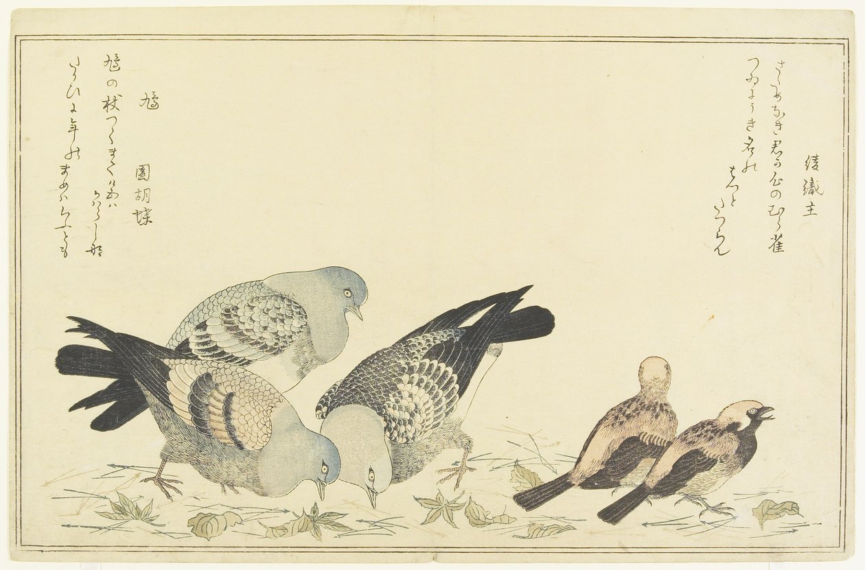 Huismus en Rotsduif, c. 1790 door Kitagawa Utamaro