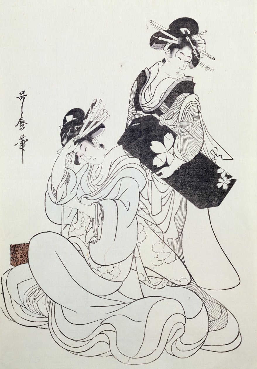 Twee Vrouwelijke Figuren door Kitagawa Utamaro