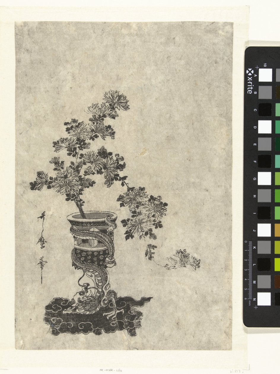 Chrysanten in vaas door Kitagawa Utamaro (attributed to)