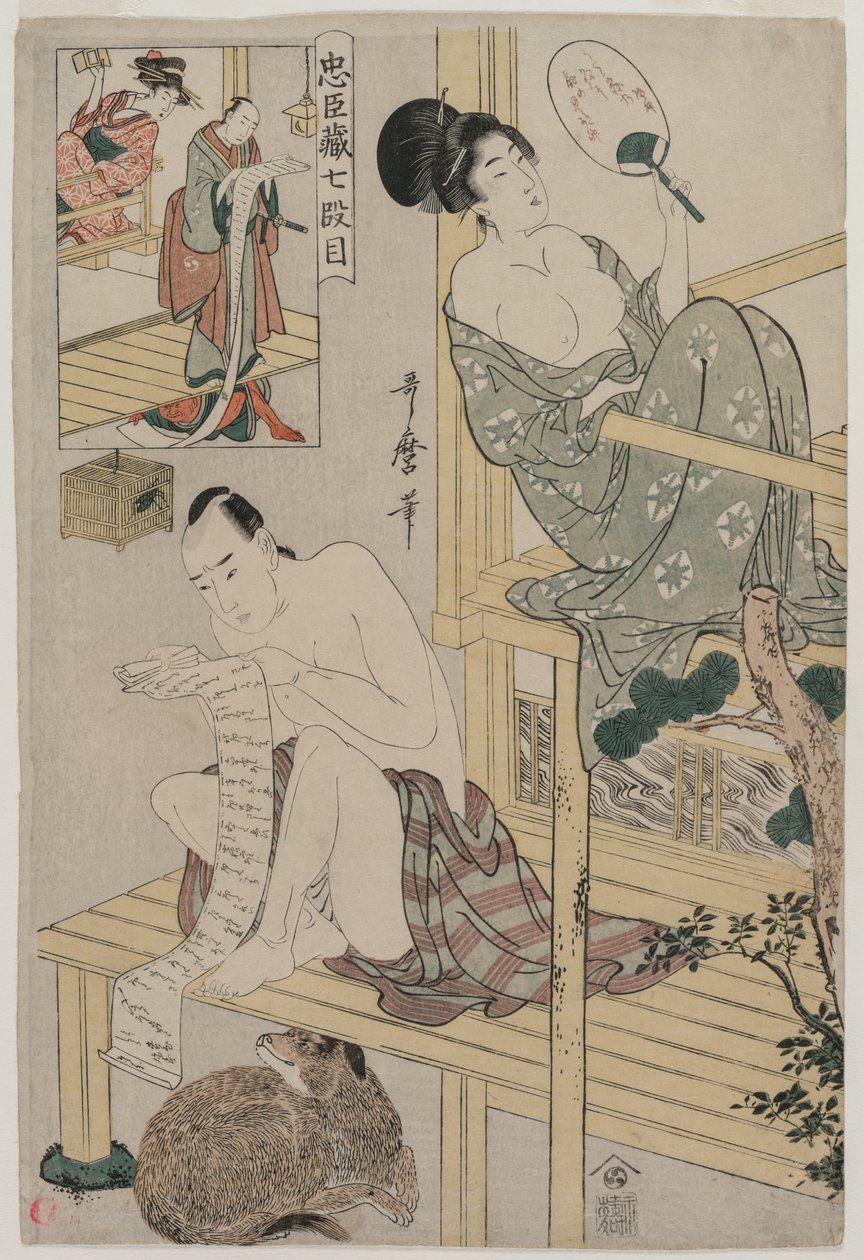 Acte VII uit de reeks „De schatkamer van trouwe dienaren” door Kitagawa Utamaro