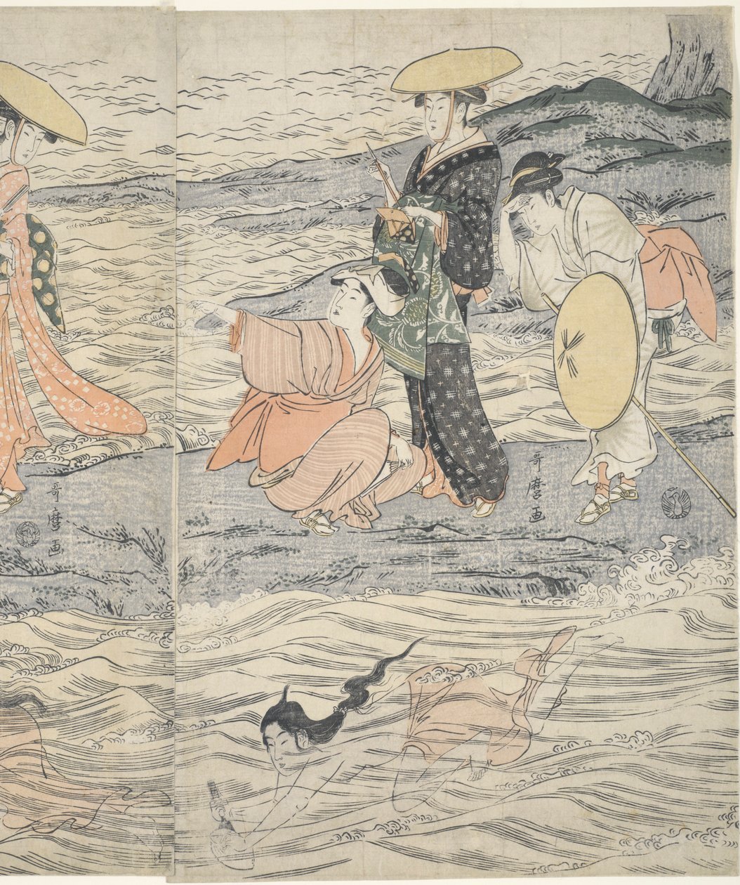Awabi-schelpduikers bij Enoshima door Kitagawa Utamaro