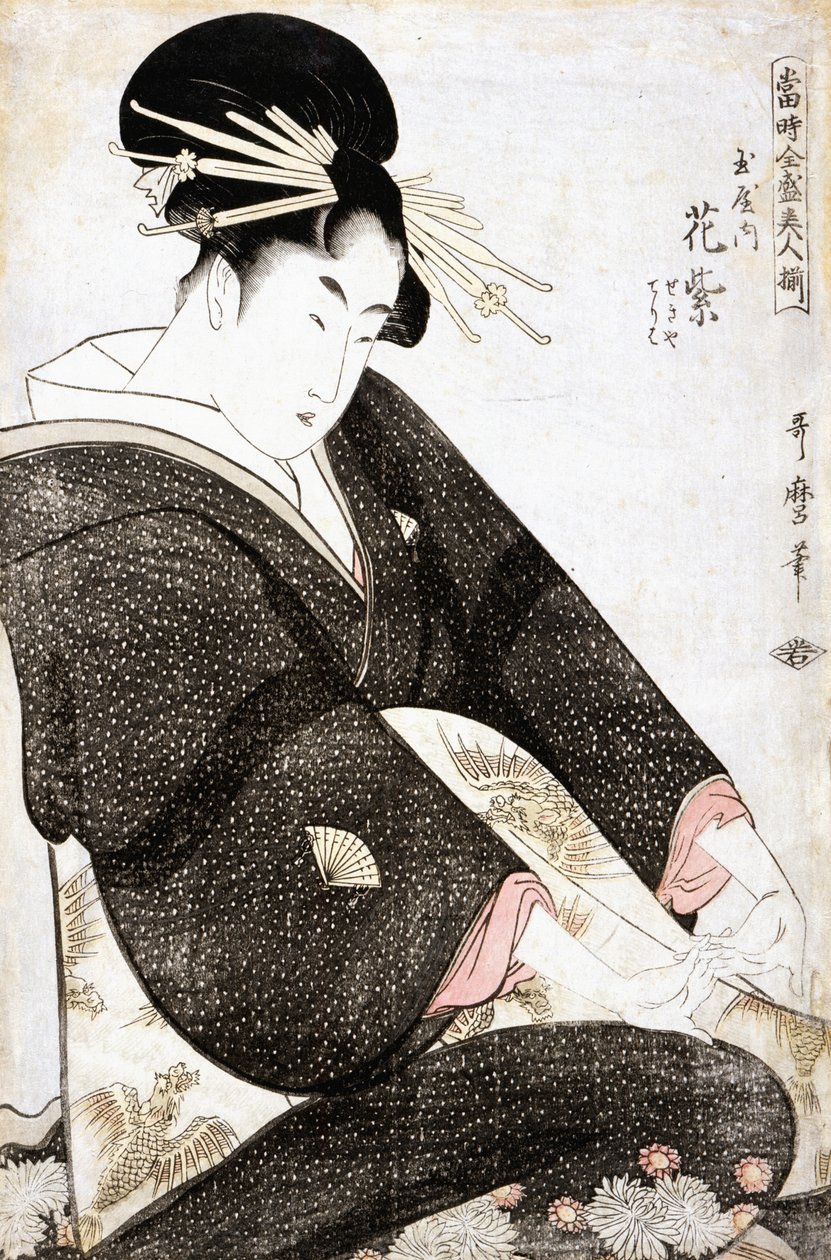 Courtisane Hanamurasaki van Tamaya door Kitagawa Utamaro