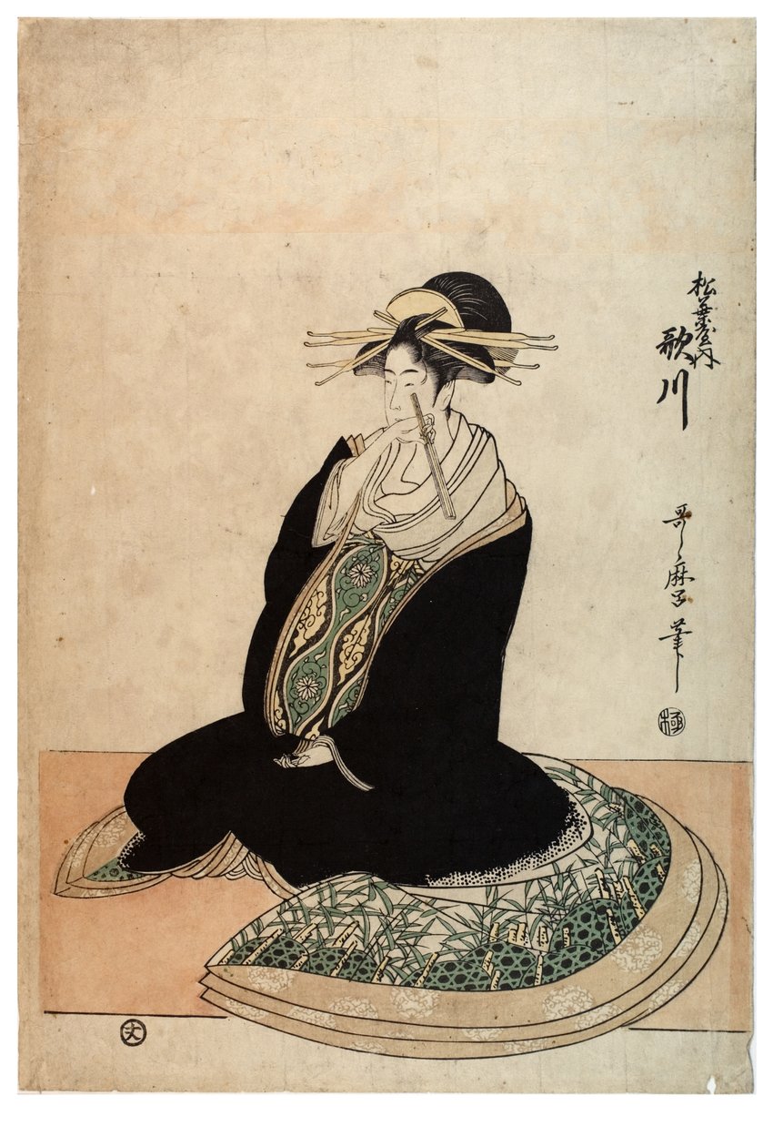Courtisane Utagawa uit het Matsubaya bordeel, c.1758-1806 (houtsnede op papier) door Kitagawa Utamaro