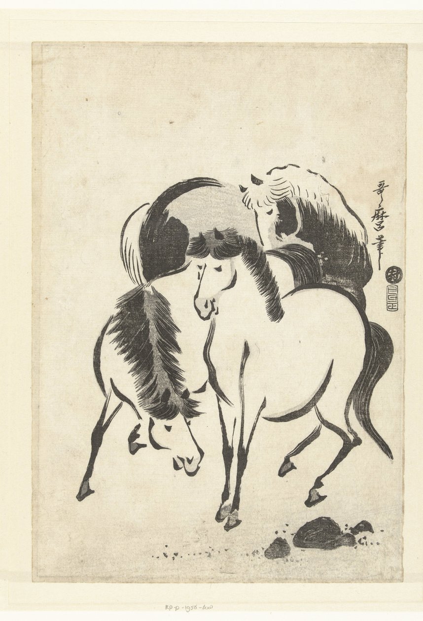 Drie paarden door Kitagawa Utamaro