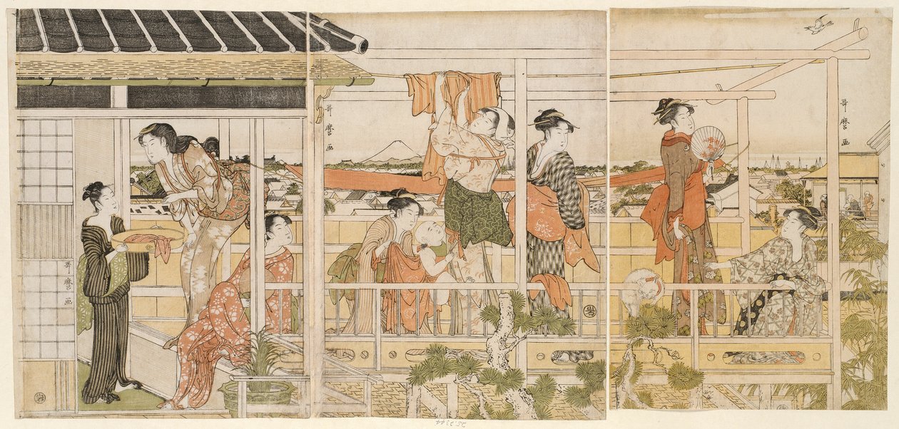 Kleren drogen (Monohoshi) door Kitagawa Utamaro