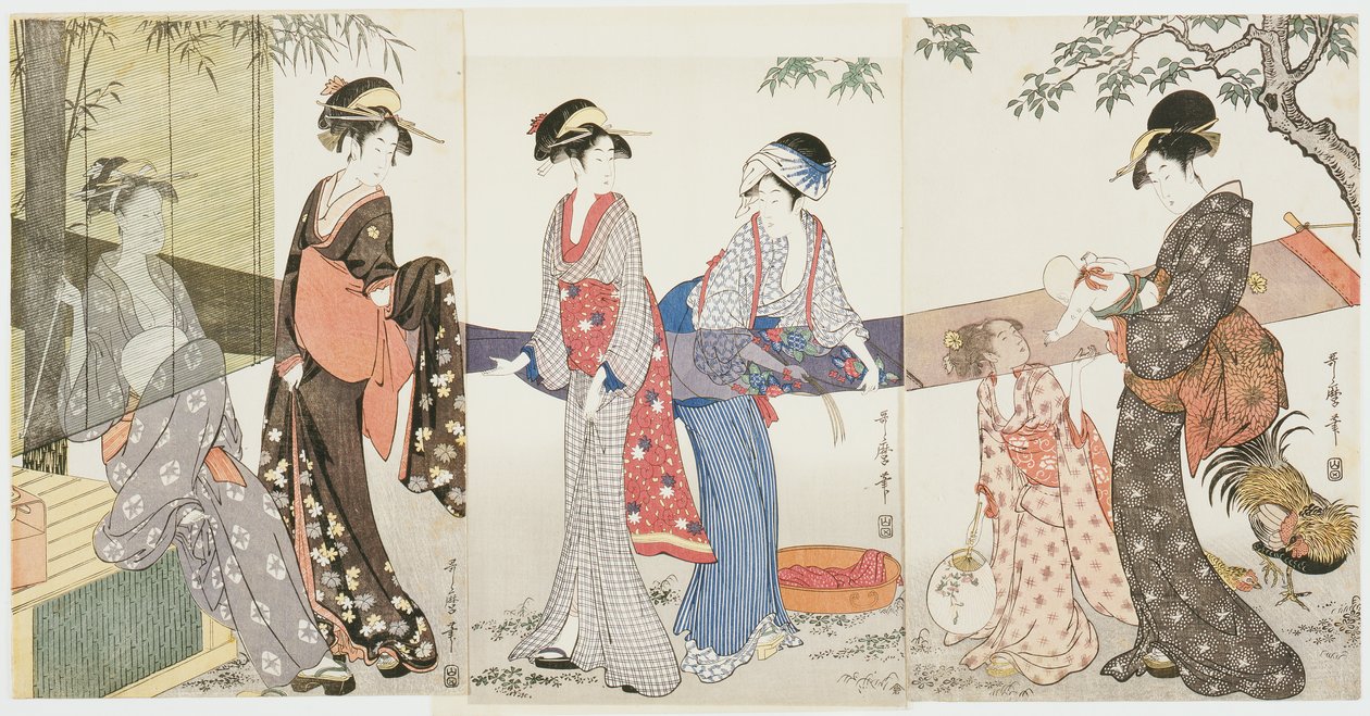 Stof drogen en opspannen door Kitagawa Utamaro