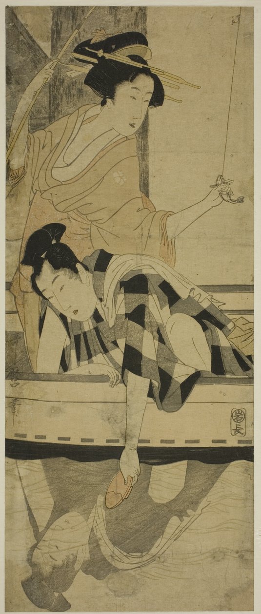 Vissen onder een Brug door Kitagawa Utamaro