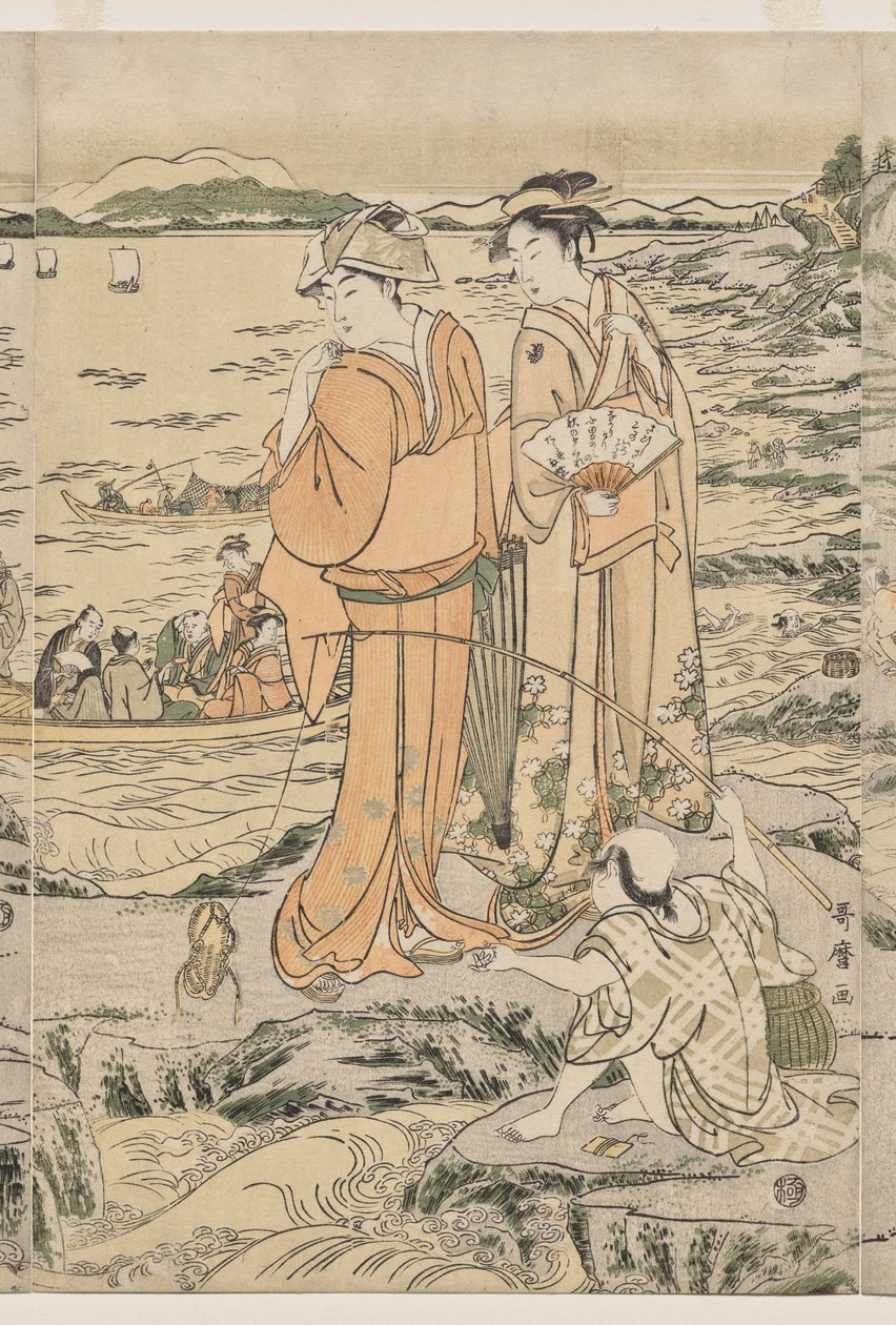 Vissen op de Snijplankrots bij Enoshima door Kitagawa Utamaro