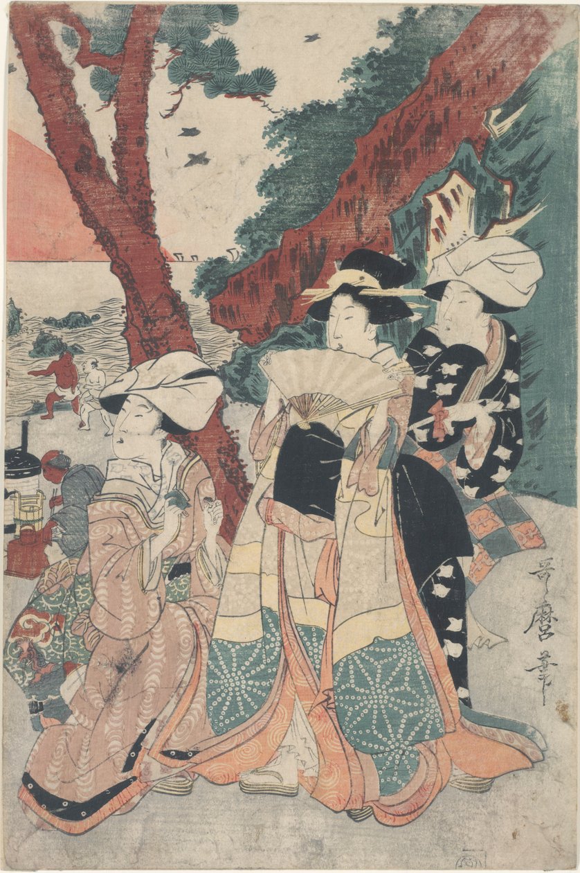 Futamigaura Strand op Nieuwjaar door Kitagawa Utamaro