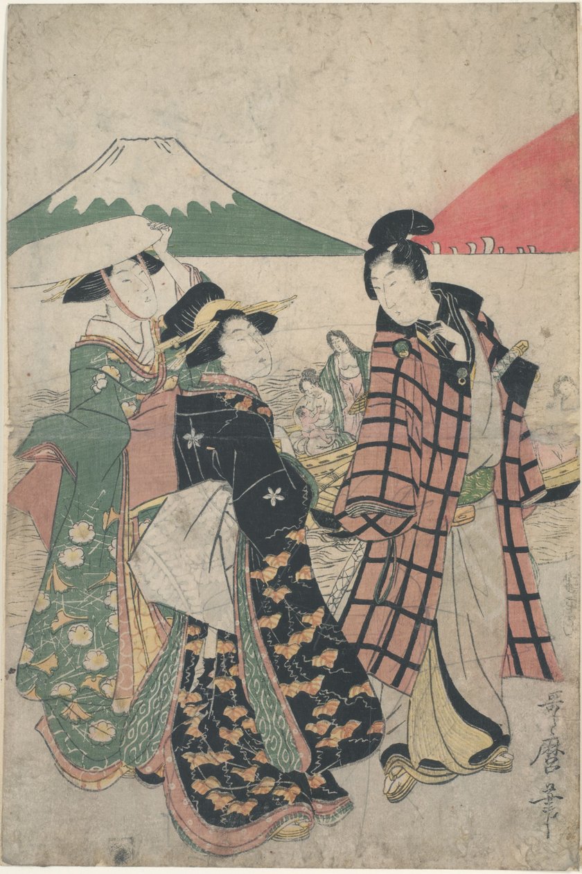 Strand van Futamigaura bij de zonsopgang op Nieuwjaar door Kitagawa Utamaro