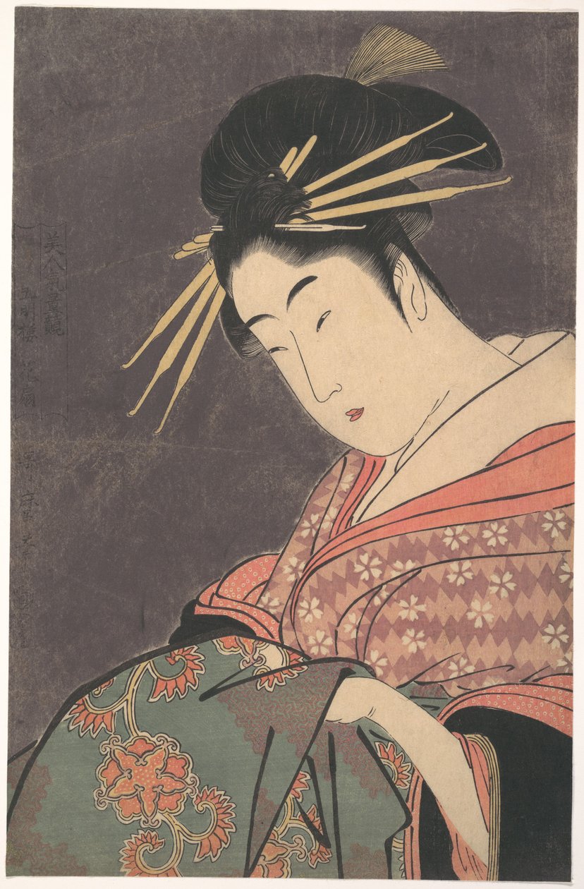 ‘Hanaōgi van de Gomeirō’, uit de serie Vergelijking van de charmes van schoonheden (Bijin kiryō kurabe: Gomeirō Hanaōgi) door Kitagawa Utamaro