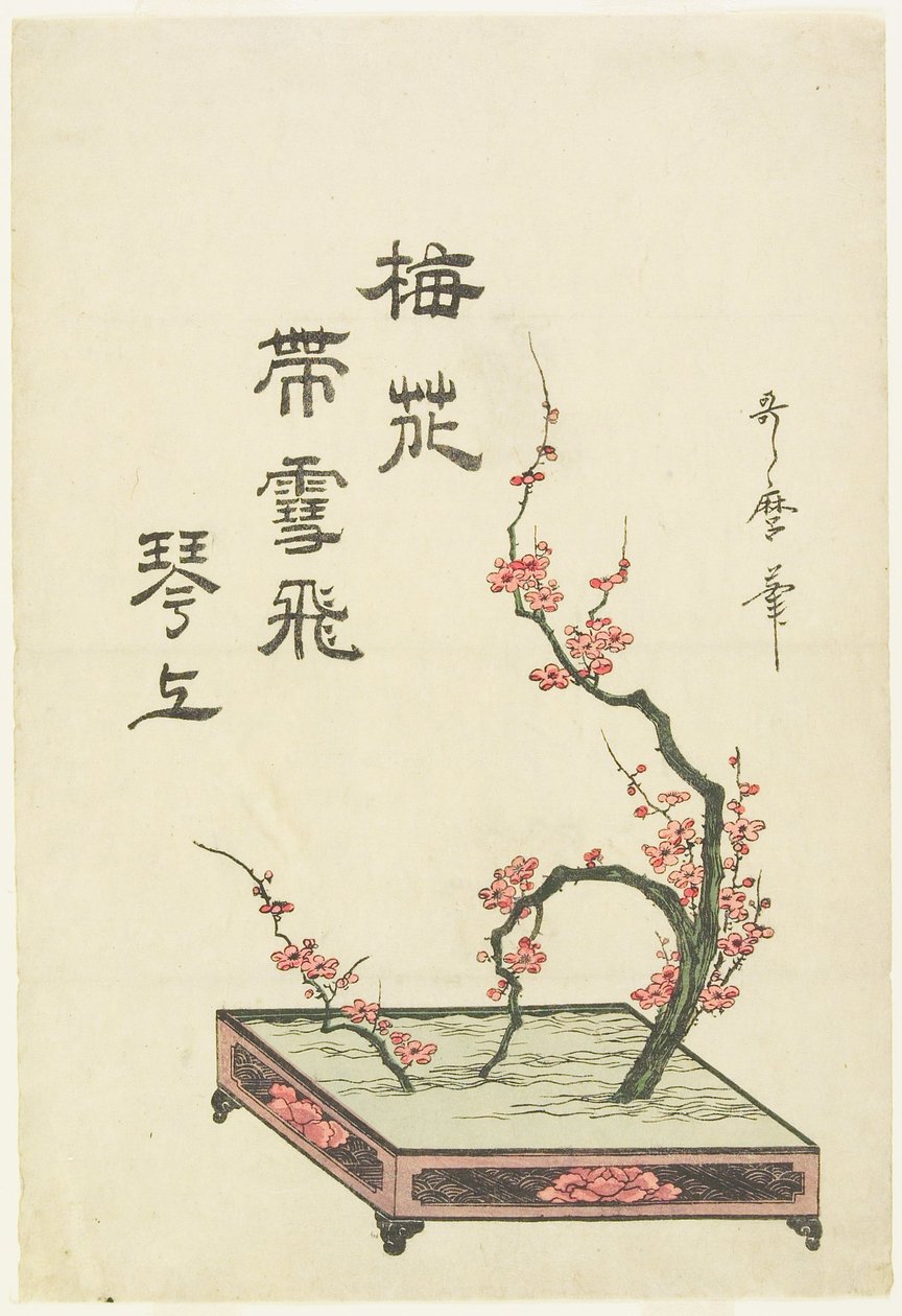 Ikebana-schikking van een pruimentak door Kitagawa Utamaro