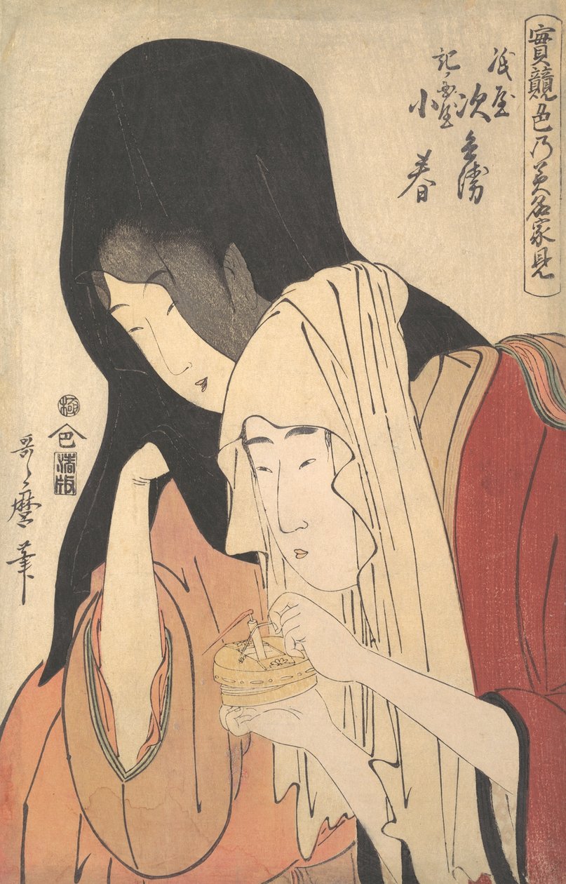 Jihei van Kamiya die Ervandoor Gaat met de Geisha Koharu van Kinokuniya..., ca. 1798-99 door Kitagawa Utamaro