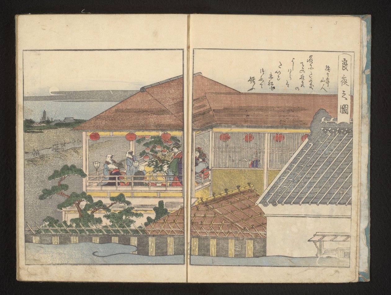 Kijkend naar de volle maan vanaf een balkon door Kitagawa Utamaro