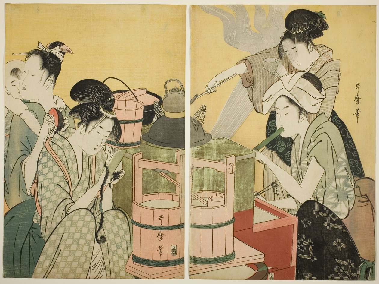 Keukenscène door Kitagawa Utamaro