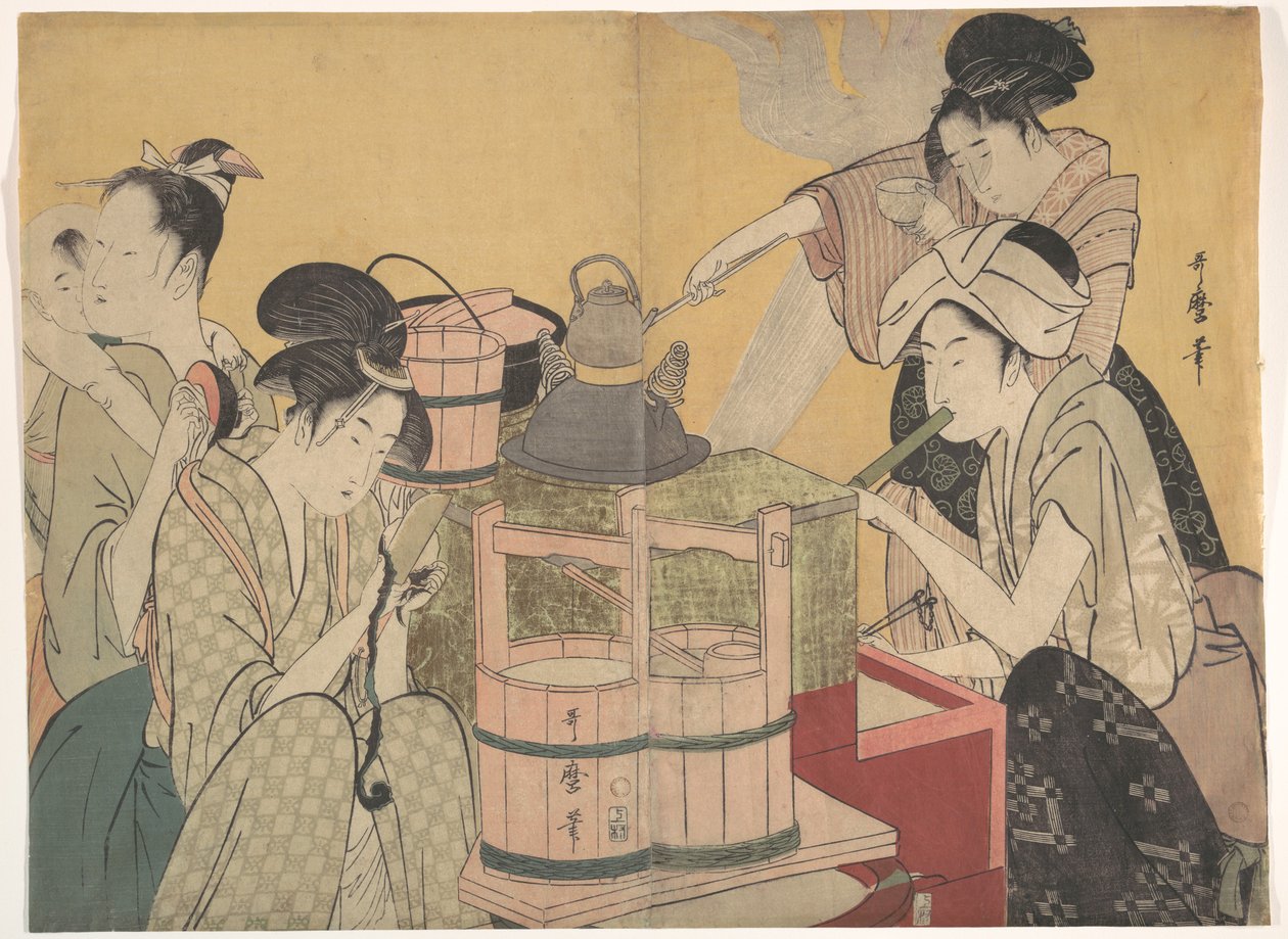 Keukenscène door Kitagawa Utamaro