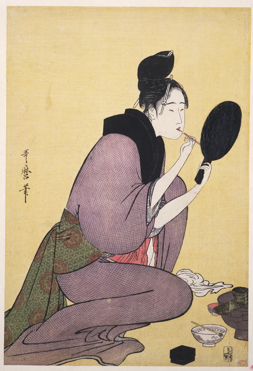 Kuchi-beni, Lippen schilderen door Kitagawa Utamaro