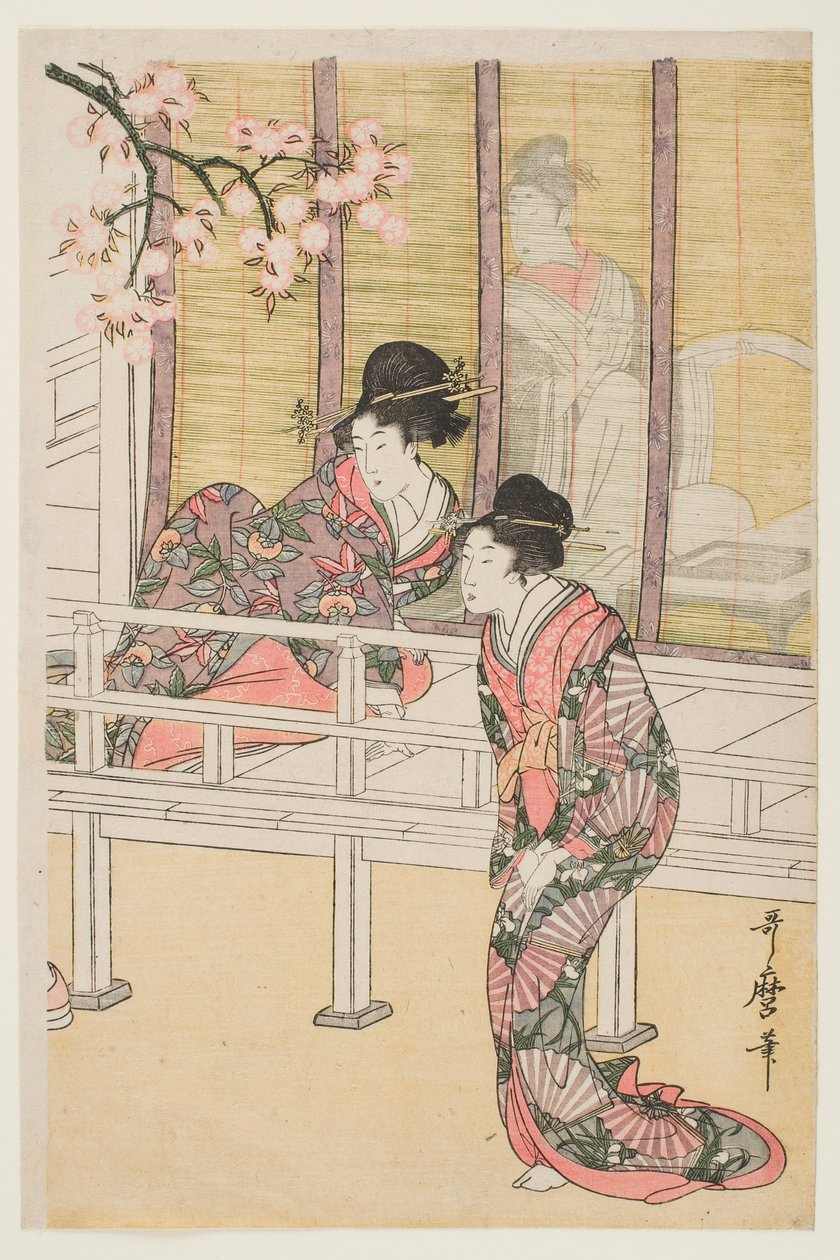 Dame die uit een hofkoets stapt door Kitagawa Utamaro