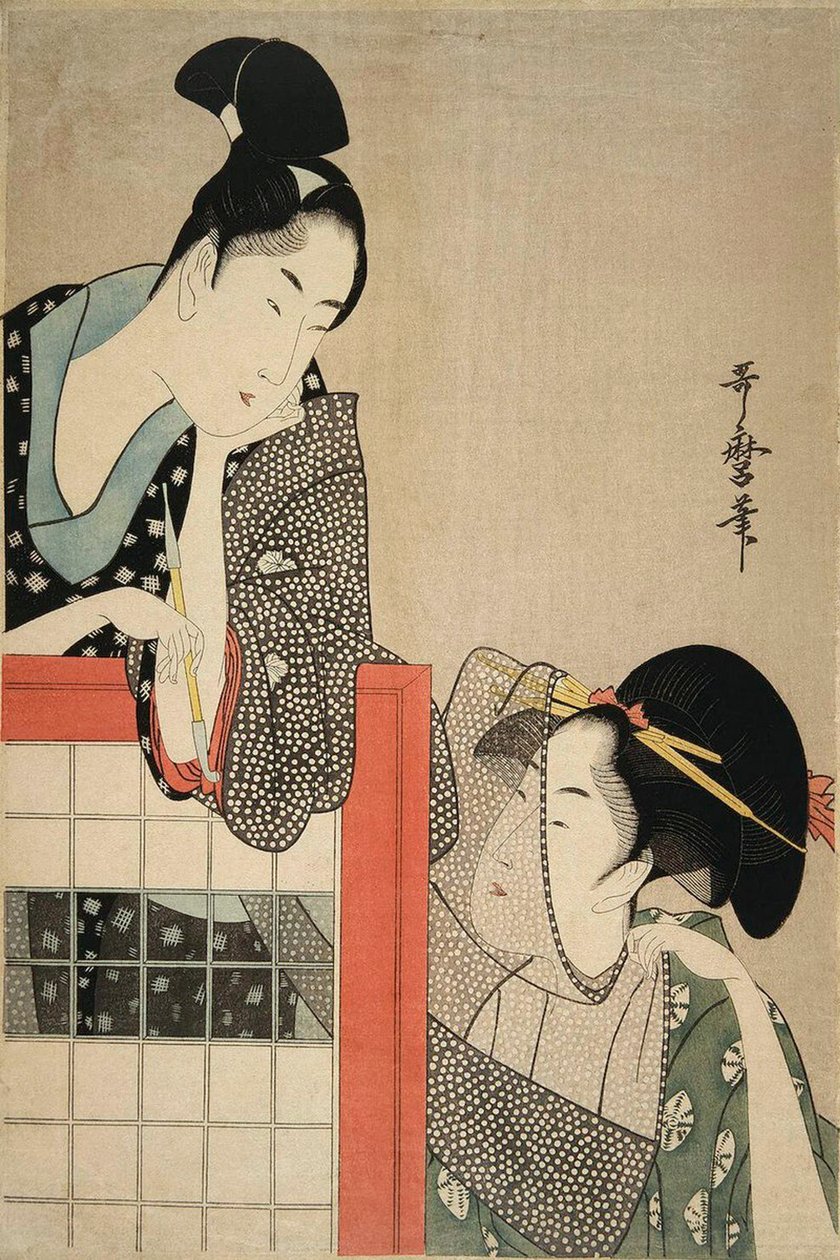 Dame en Heer bij een Scherm, 1797 door Kitagawa Utamaro