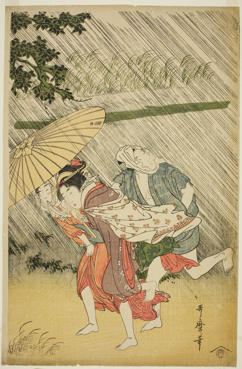 Liefhebbers onder een Paraplu door Kitagawa Utamaro