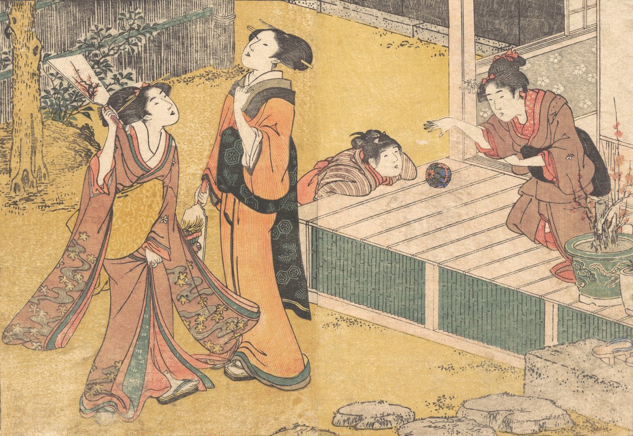 Nieuwjaars Spellen, uit het gedrukte boek Bloemen van de Vier Seizoenen, 1801 door Kitagawa Utamaro