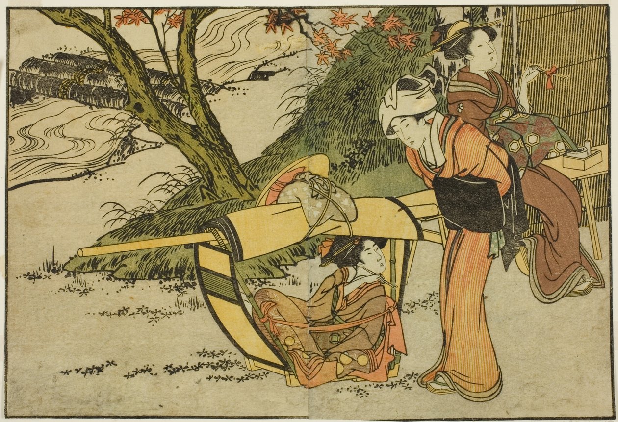 Uitstapje om Esdoorns te Bekijken in de Herfst, uit het geïllustreerde boek "Prentenboek: Bloemen van de Vier Seizoenen," deel 2 door Kitagawa Utamaro