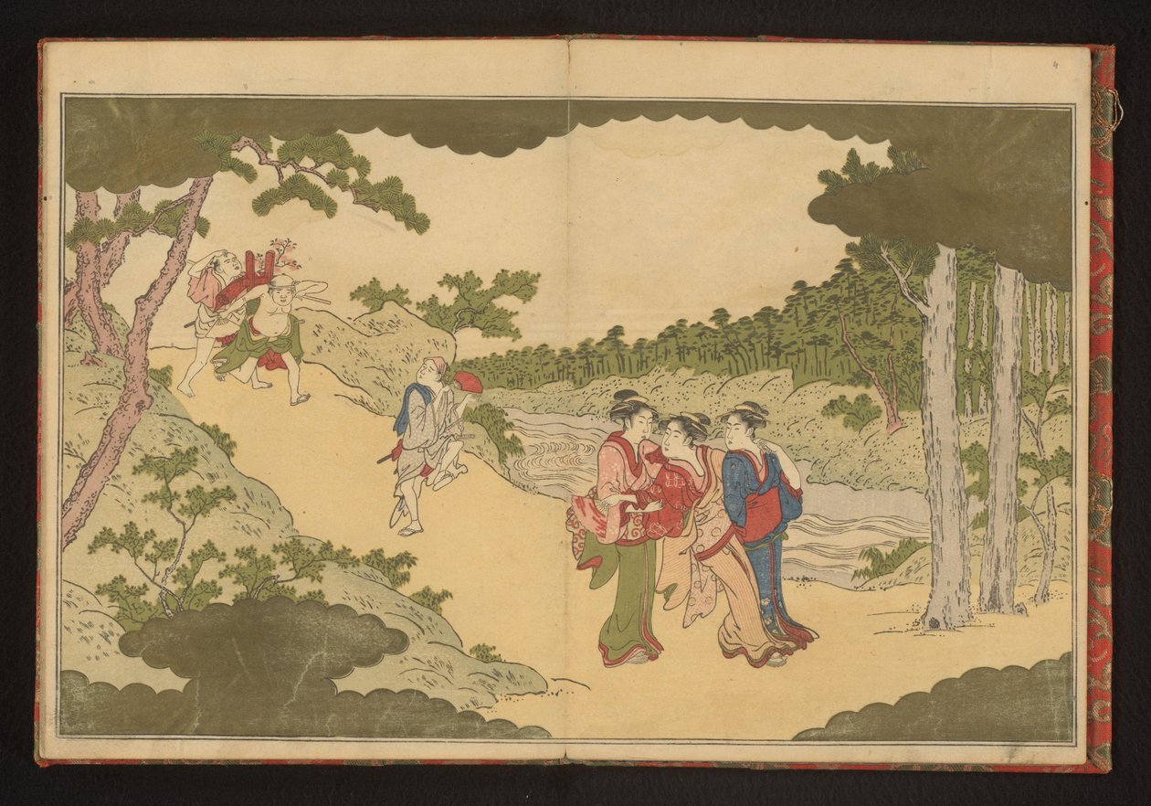 Mensen die terugkeren van een bloemenkijkfeest door Kitagawa Utamaro