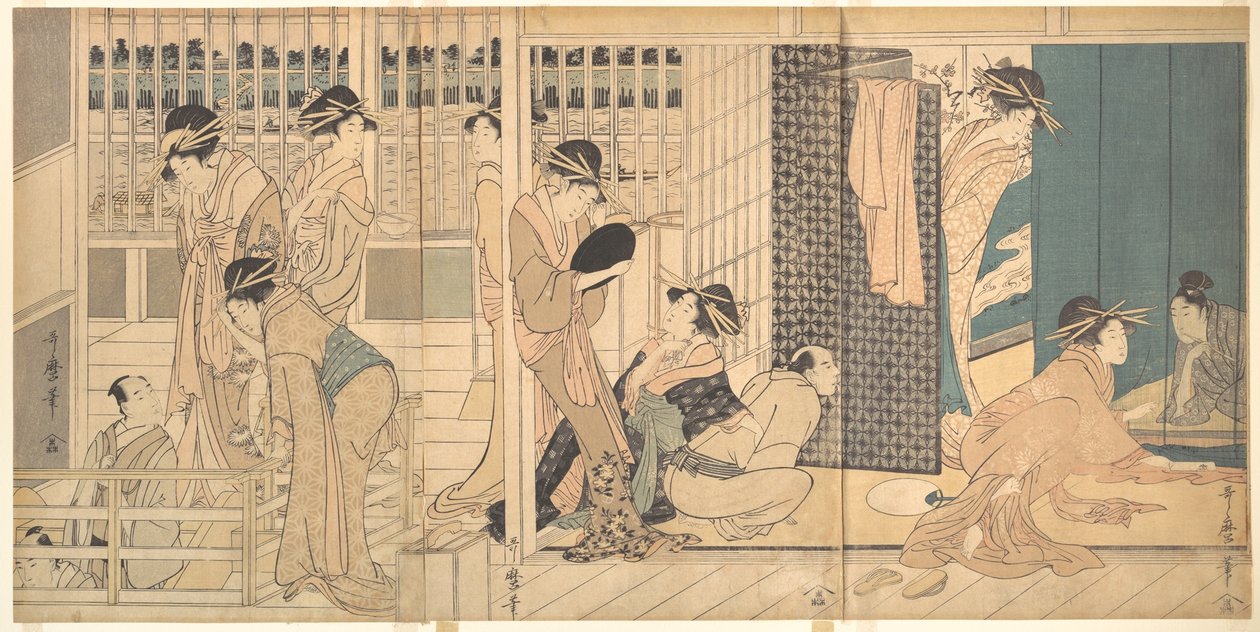Tafereel in Yoshiwara door Kitagawa Utamaro