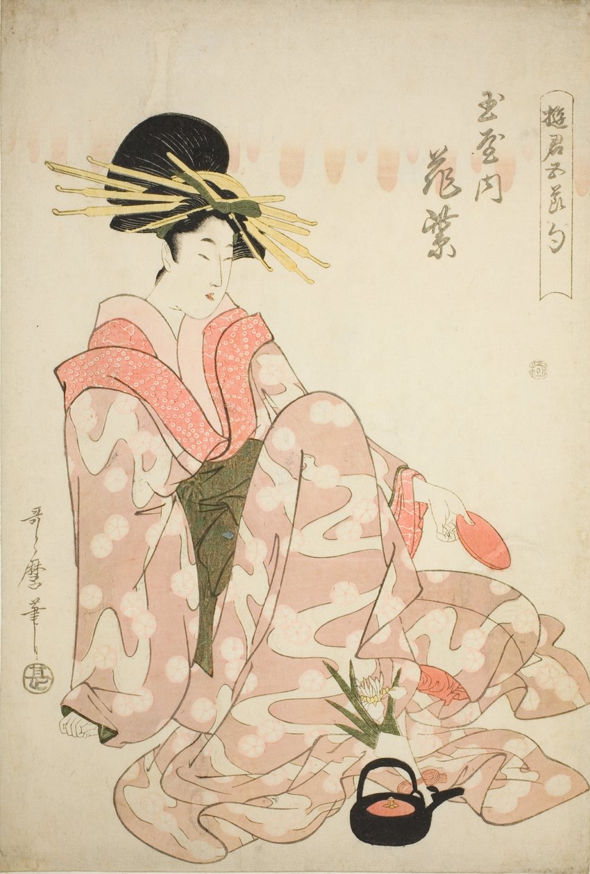 De Courtisane Hanamurasaki van de Tamaya, uit de serie "Courtisanes van de Vijf Festivals (Yukun gosekku)" door Kitagawa Utamaro