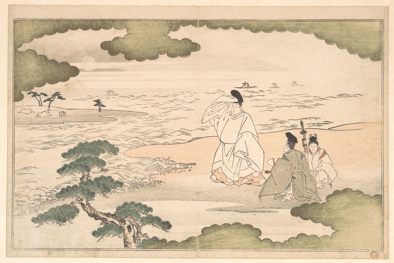 De ballingschap van Yukihira in Suma door Kitagawa Utamaro