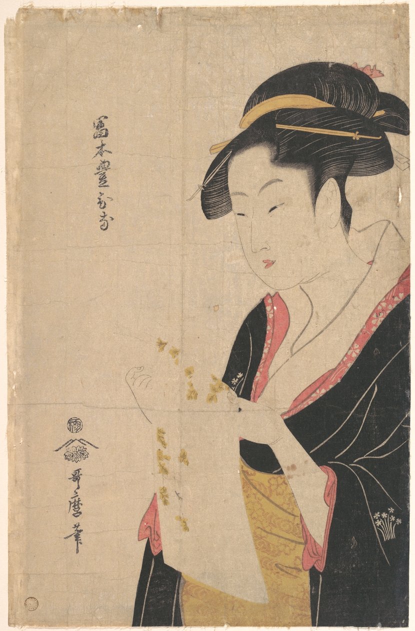 Vrouwe Tomimoto Toyohina leest een brief door Kitagawa Utamaro