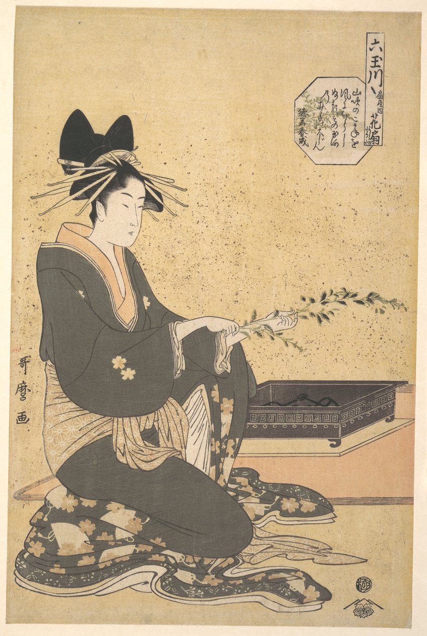 De oiran Hanaogi van Ogiya, uit de serie „Zes juwelenrivieren“ (Mutamagawa) door Kitagawa Utamaro