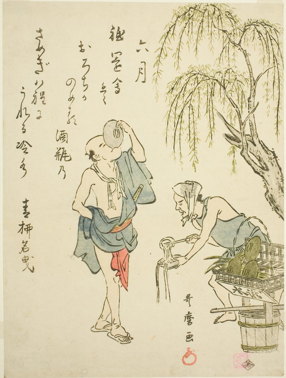 De Zesde Maand (Rokugatsu), uit een ongetitelde serie genrescènes in de twaalf maanden, met kyoka-gedichten door Kitagawa Utamaro