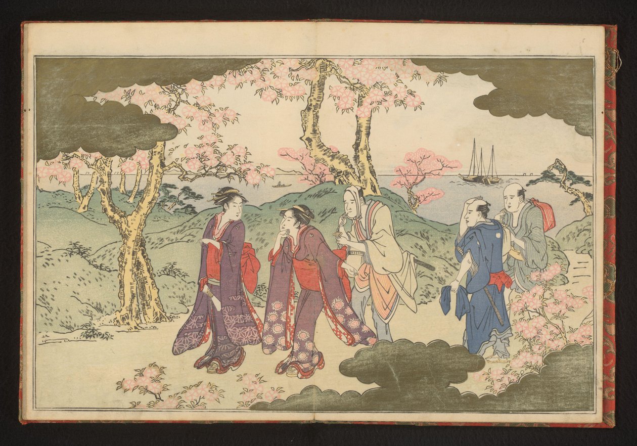 De heuvels bij Gotenyama, Edo, met uitzicht op de baai van Edo door Kitagawa Utamaro