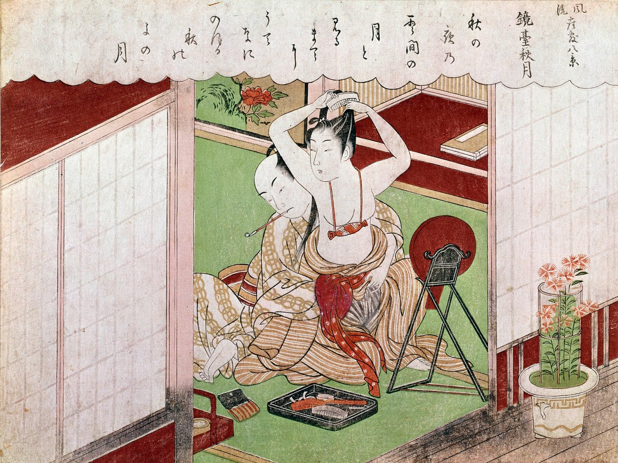 Het toilet van de elegante. Japanse prent door Utamaro Kitagawa (1753-1806). 1794-1795. Parijs, Guimet Museum, Nationaal Museum voor Aziatische Kunsten door Kitagawa Utamaro